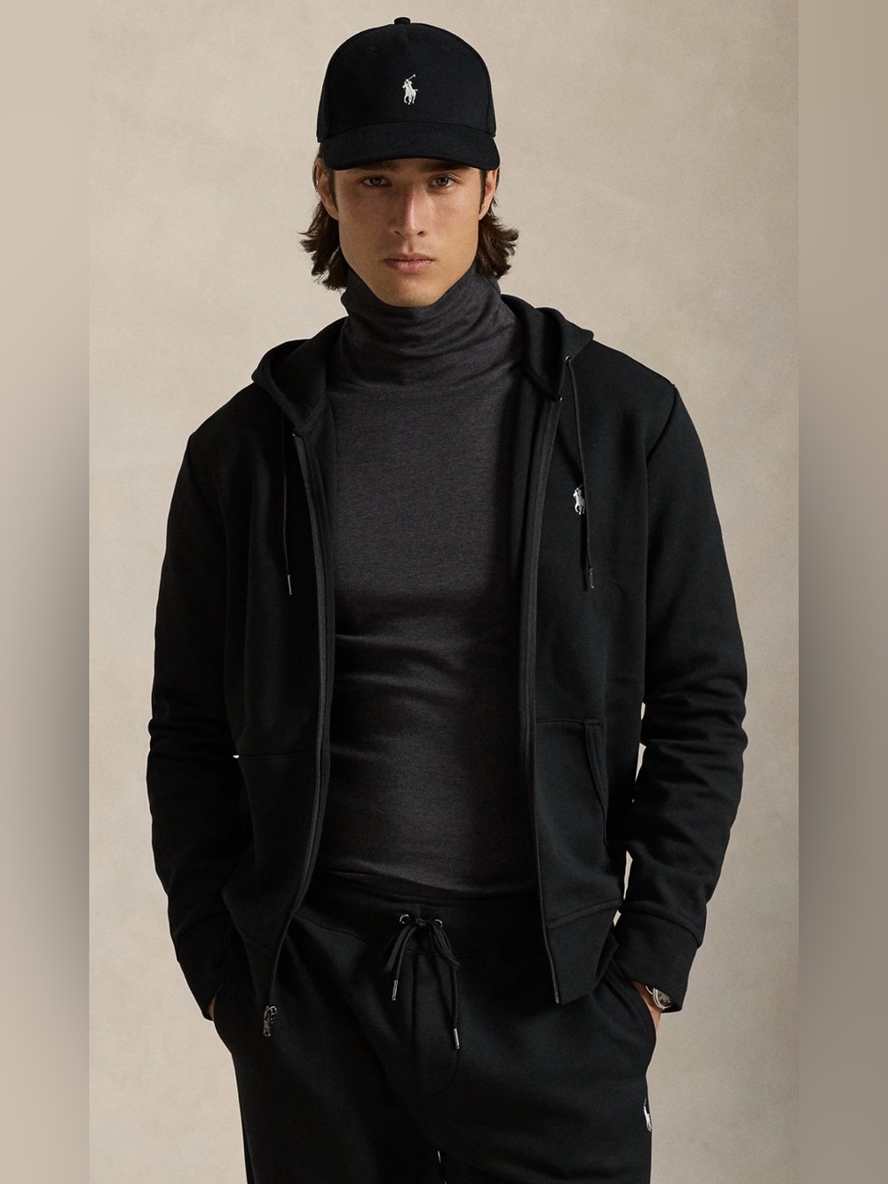 Polo Ralph Lauren Double Knit Full Zip Hoodie Black Men’s Sz XXL White Pony Logo